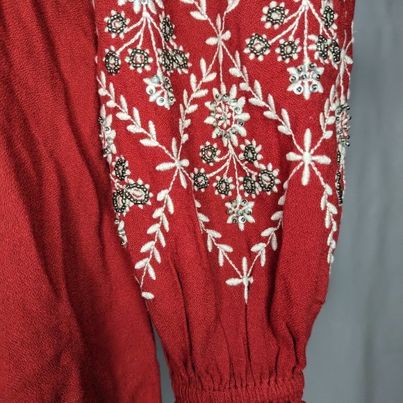 Sweet Magnolia Red Embroidered Peasant Long Sleeve Women's M Medium - Picture 6 of 7